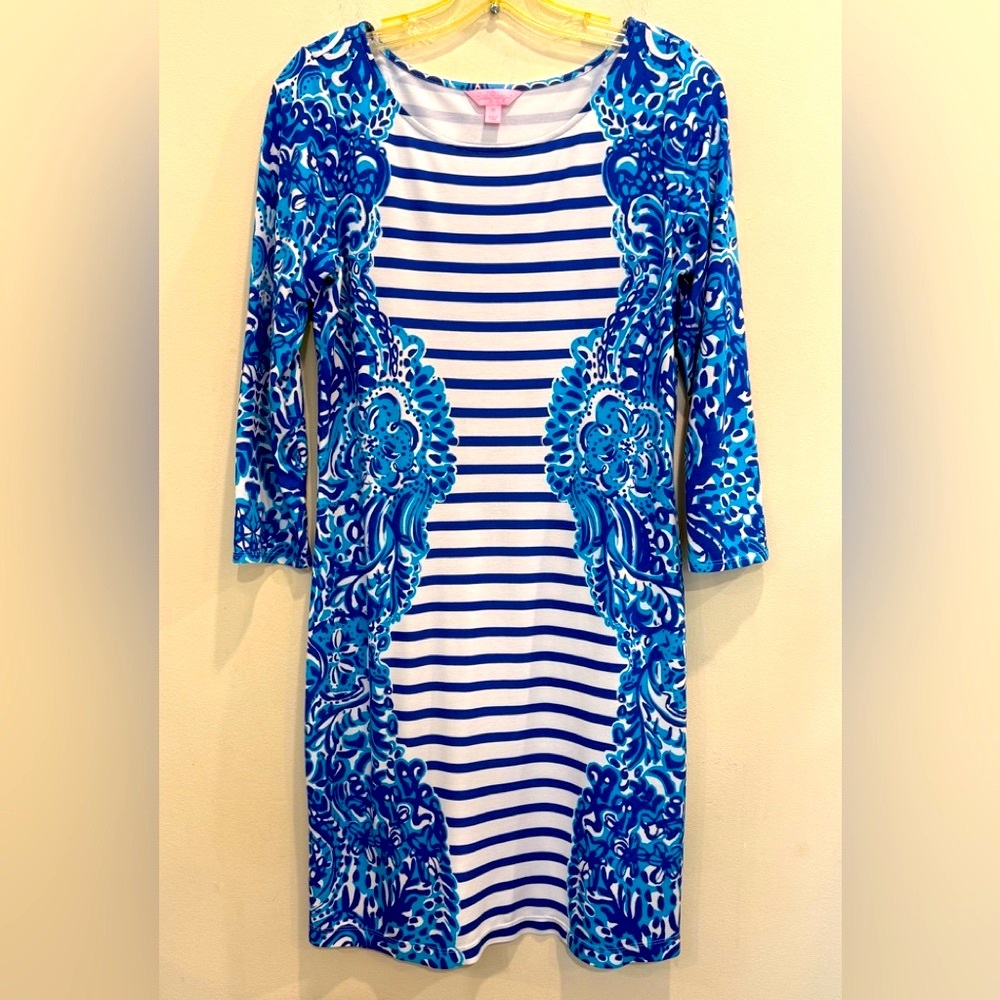 Lilly Pulitzer Shift Dress Blue and White Stripes and Florals